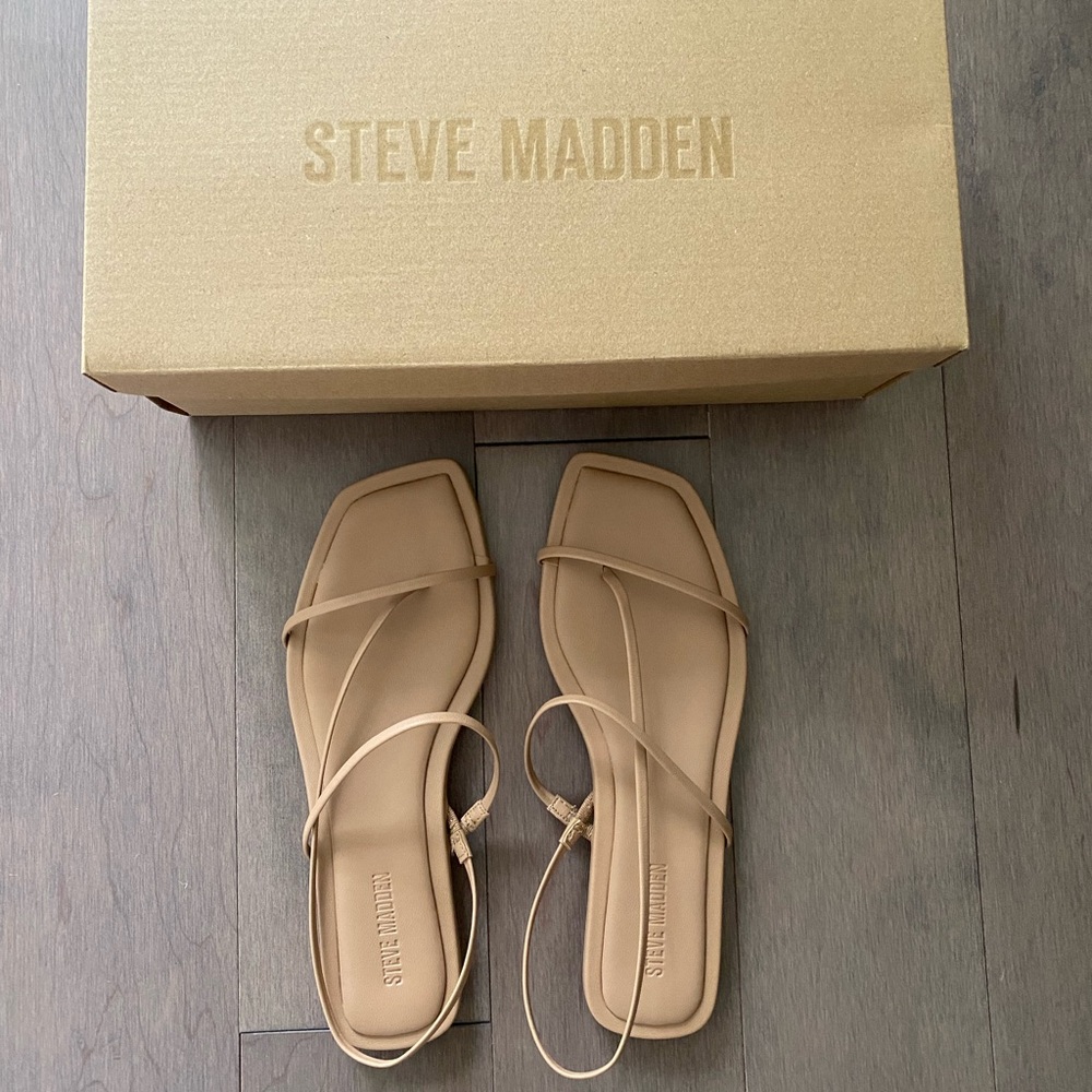 STEVE MADDEN LYNLEY SANDAL Square Toe Natural Color Size 6.5 New In Box